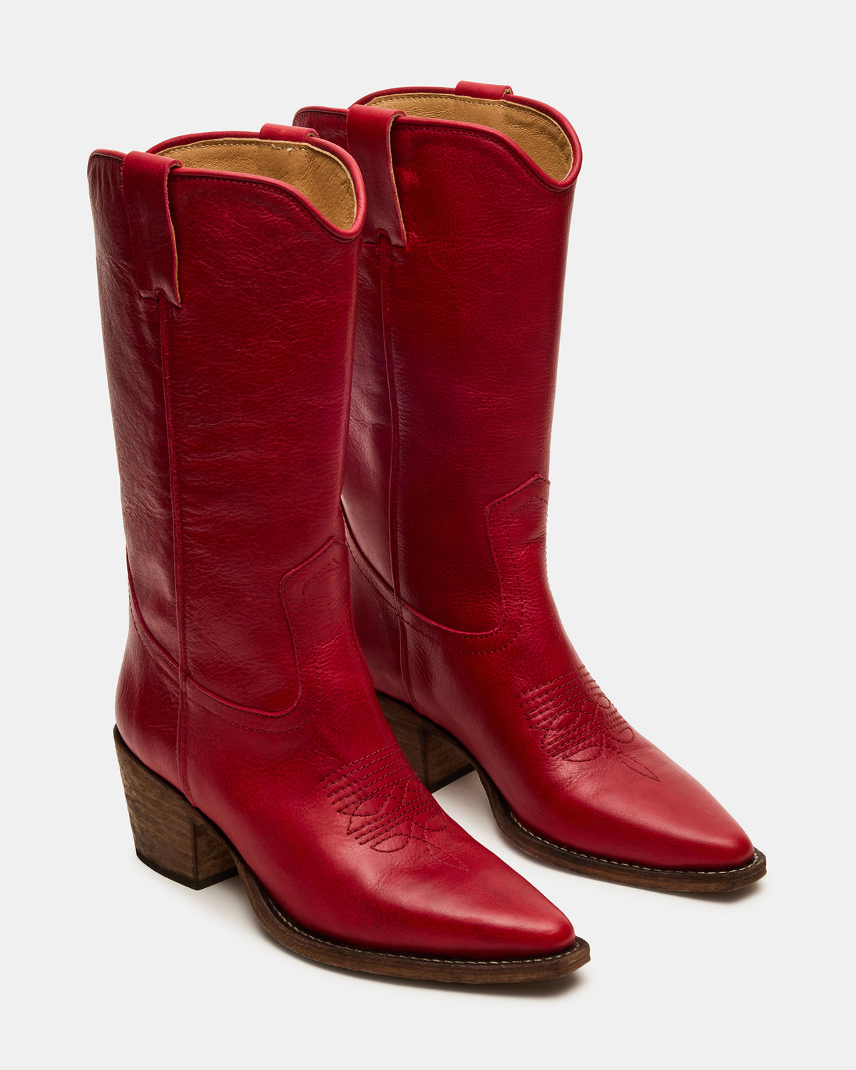 Steve Madden ALBANY Red Leather Pointed-Toe Women's Western Boot