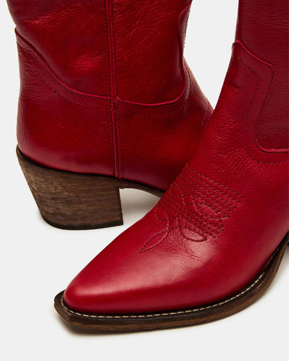 Steve Madden ALBANY Red Leather Pointed-Toe Women's Western Boot