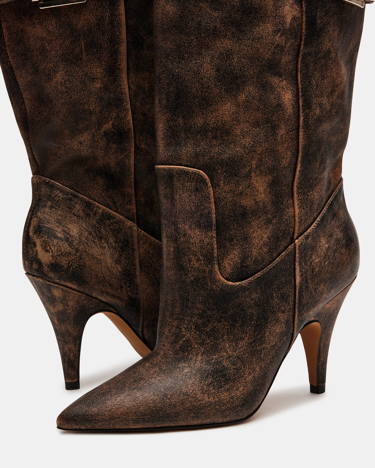 Steve Madden BADDIE Brown Distressed Over-The-Knee Moto Women's Boot