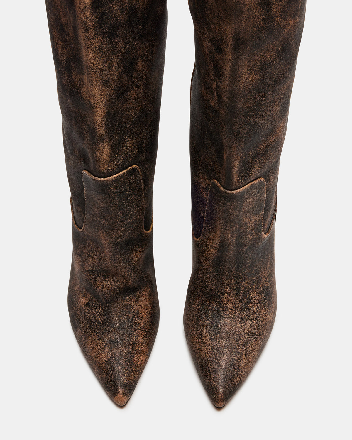 Steve Madden BADDIE Brown Distressed Over-The-Knee Moto Women's Boot