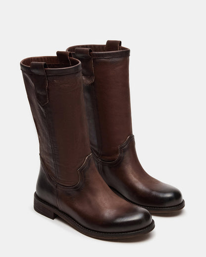 Steve Madden RUBEN Brown Leather Rounded Toe Women's Boot