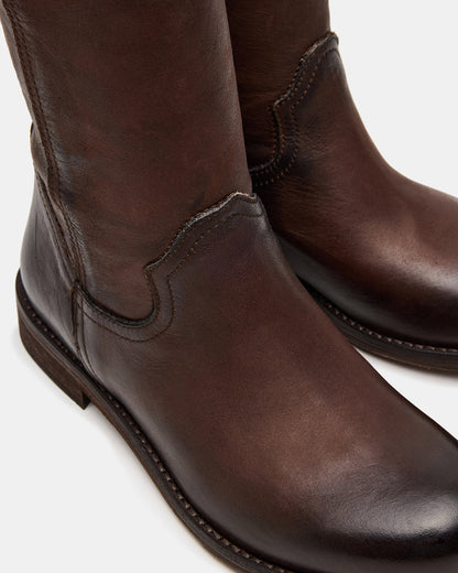 Steve Madden RUBEN Brown Leather Rounded Toe Women's Boot