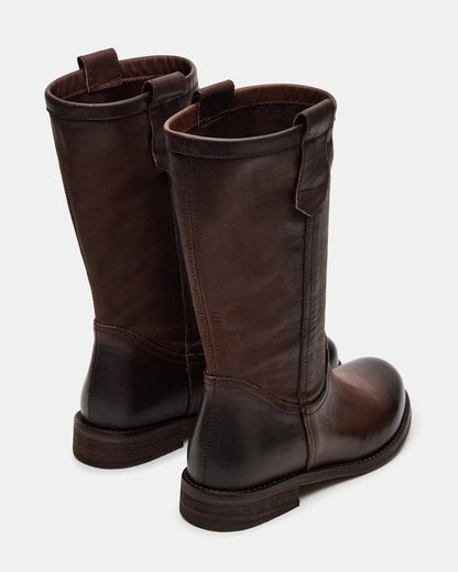 Steve Madden RUBEN Brown Leather Rounded Toe Women's Boot