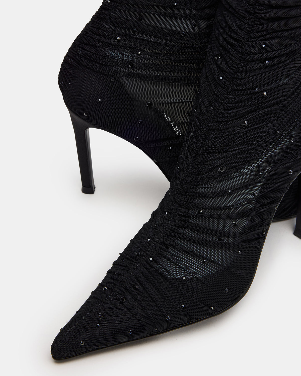 Steve Madden RASHIDA Black Mesh Over-The-Knee Pointed-Toe Rhinestone Stiletto Heel Women's Boot