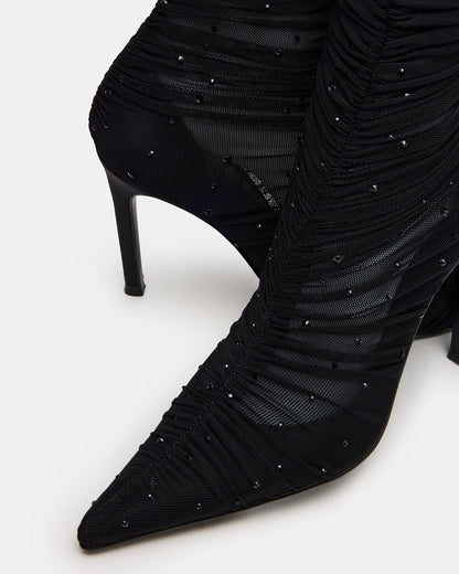 Steve Madden RASHIDA Black Mesh Over-The-Knee Pointed-Toe Rhinestone Stiletto Heel Women's Boot