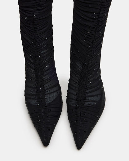 Steve Madden RASHIDA Black Mesh Over-The-Knee Pointed-Toe Rhinestone Stiletto Heel Women's Boot