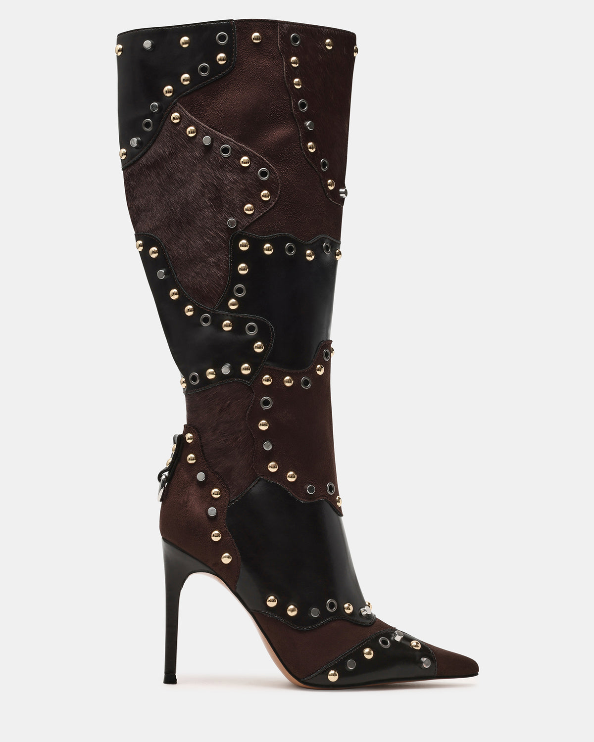 Steve Madden REVIVE Brown Multi Wide Calf Pointed-Toe Knee-High Stiletto Women's Boot