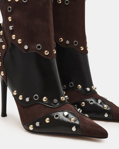 Steve Madden REVIVE Brown Multi Wide Calf Pointed-Toe Knee-High Stiletto Women's Boot