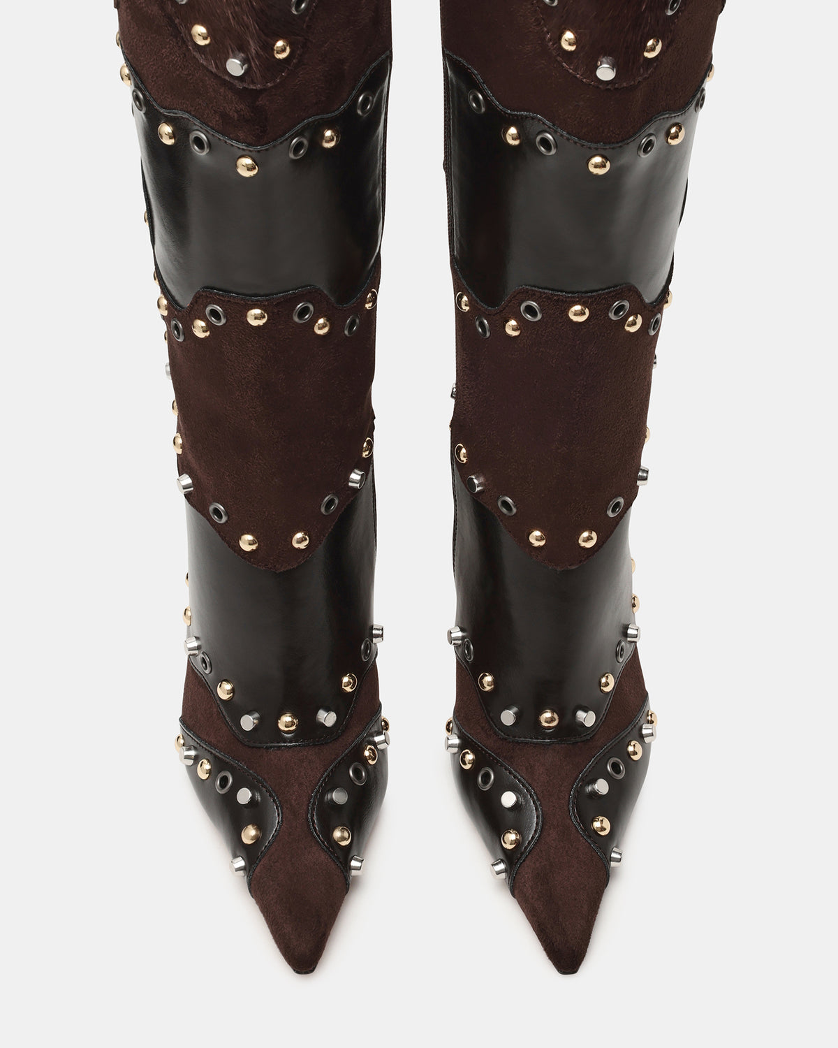 Steve Madden REVIVE Brown Multi Wide Calf Pointed-Toe Knee-High Stiletto Women's Boot