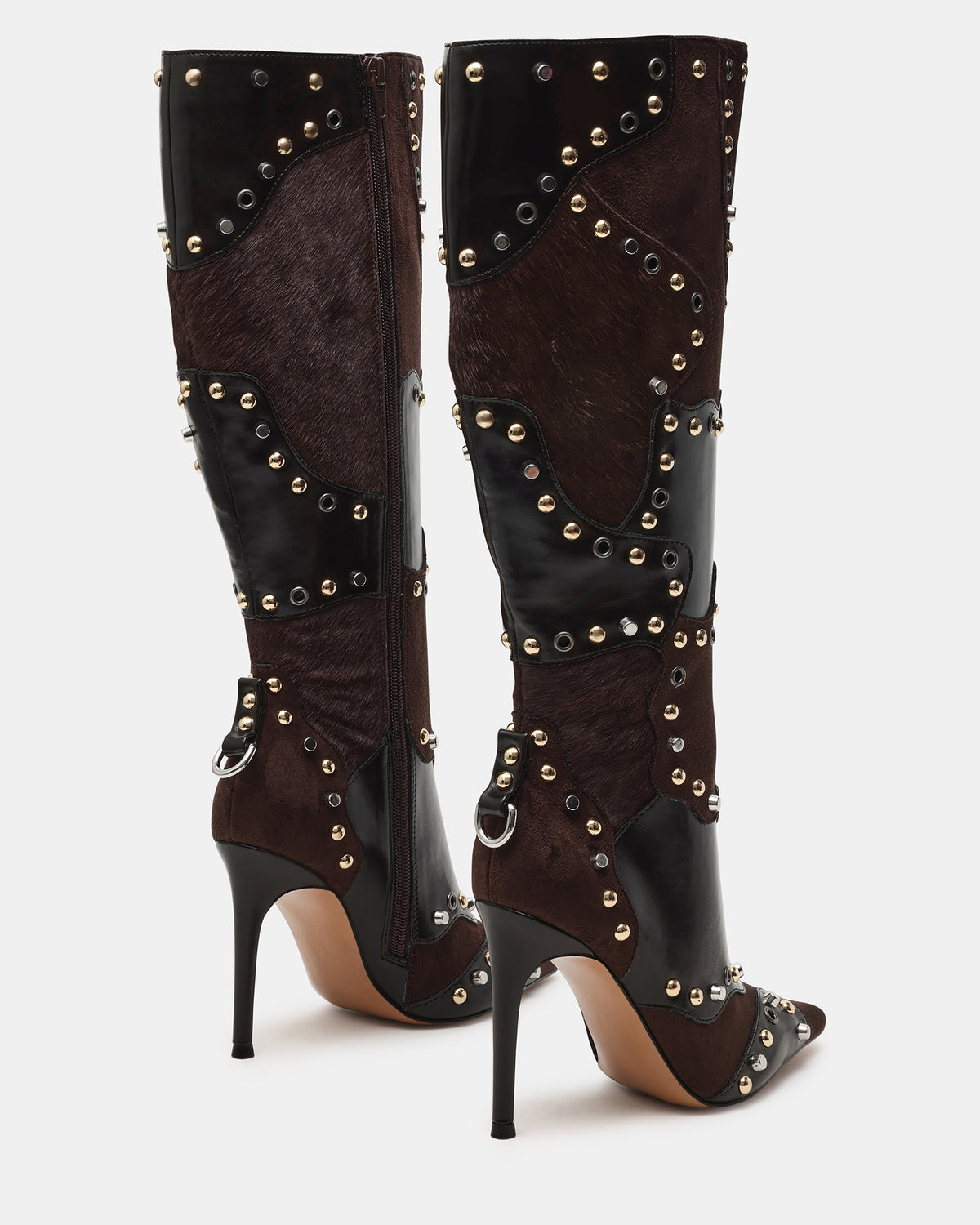 Steve Madden REVIVE Brown Multi Wide Calf Pointed-Toe Knee-High Stiletto Women's Boot