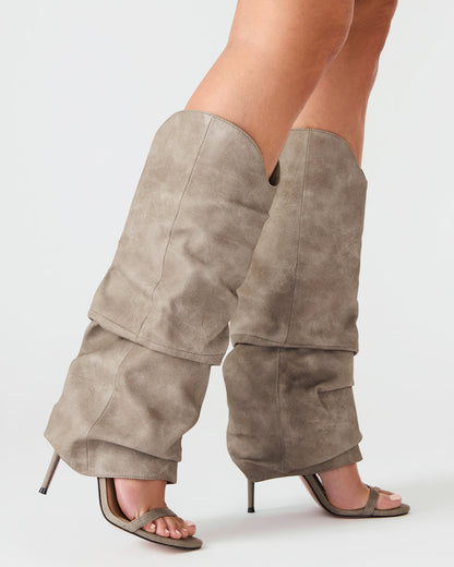 Steve Madden RAVINE Grey Distressed Women's Knee-High Cuffed Stiletto Heel Boot