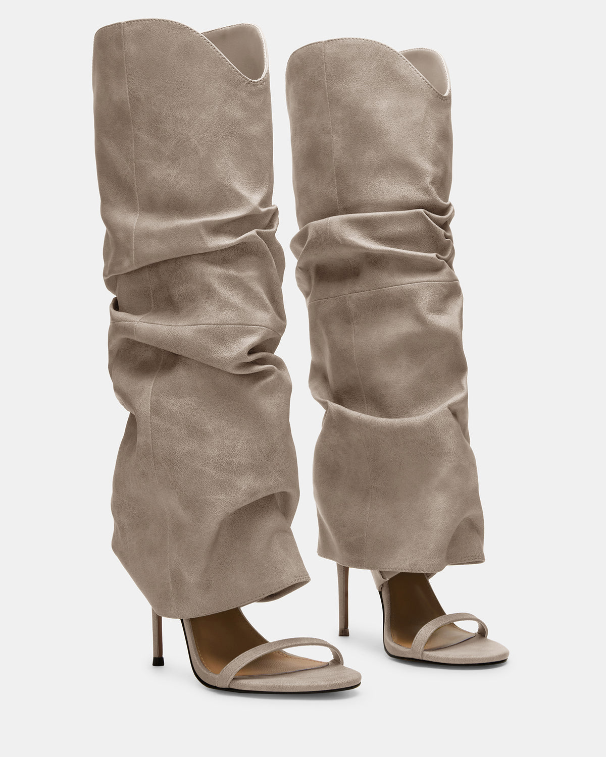 Steve Madden RAVINE Grey Distressed Women's Knee-High Cuffed Stiletto Heel Boot