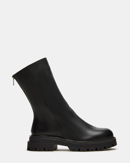 Steve Madden LAMI Black Leather Lug Sole Women's Ankle Boot