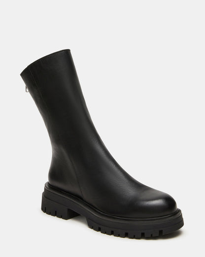 Steve Madden LAMI Black Leather Lug Sole Women's Ankle Boot
