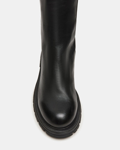 Steve Madden LAMI Black Leather Lug Sole Women's Ankle Boot