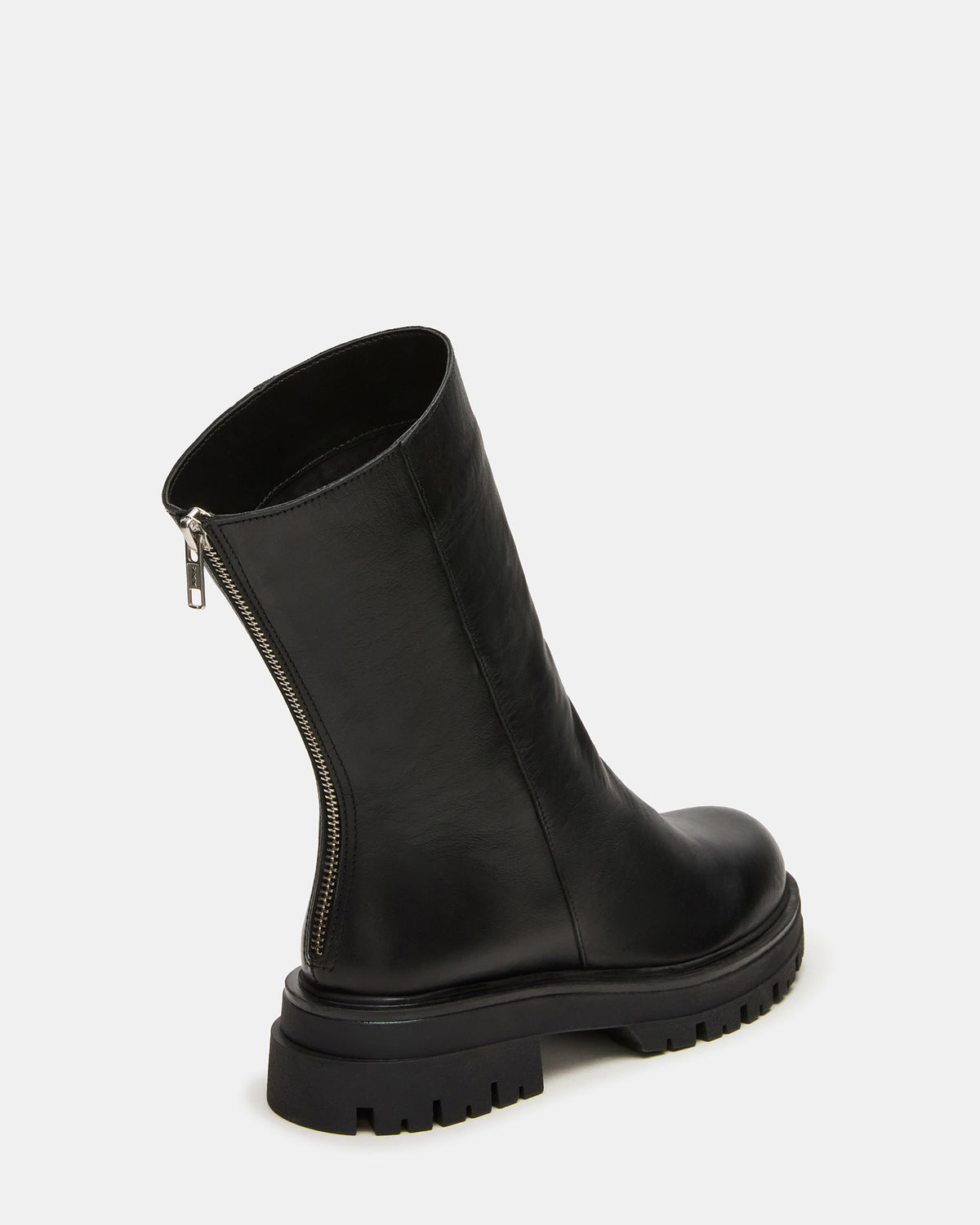 Steve Madden LAMI Black Leather Lug Sole Women's Ankle Boot