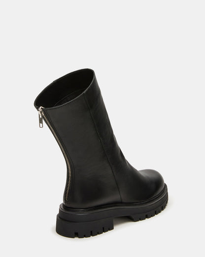 Steve Madden LAMI Black Leather Lug Sole Women's Ankle Boot