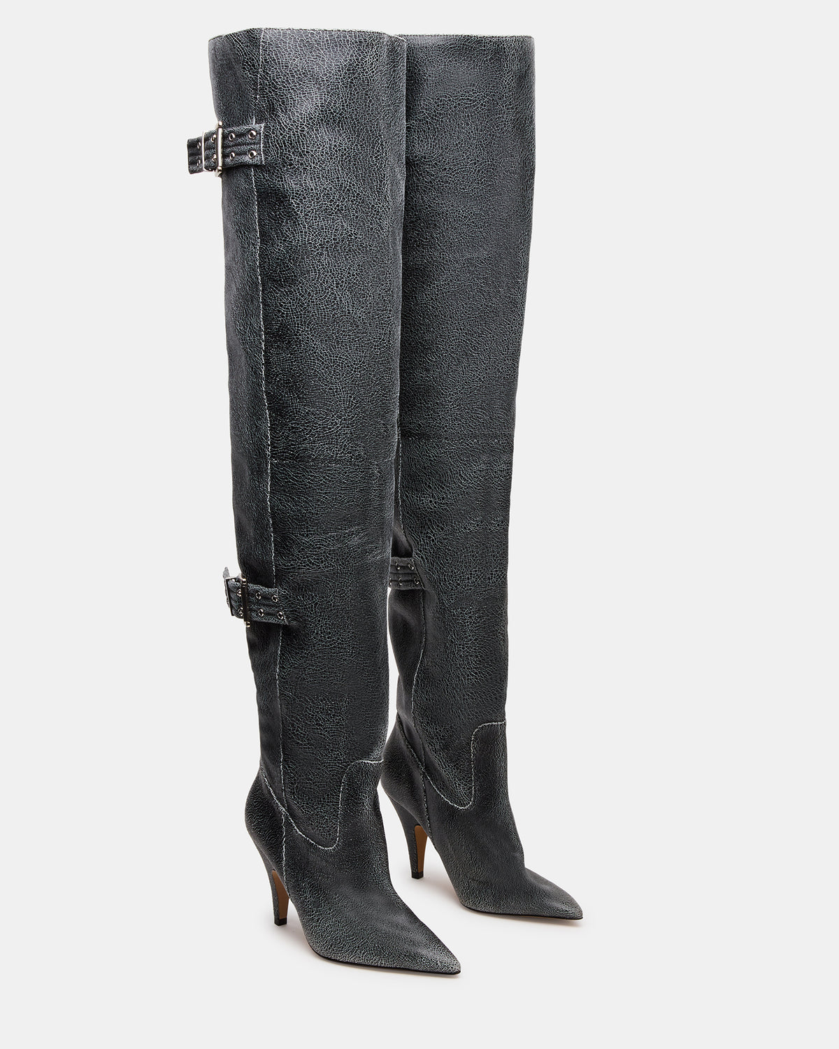 Steve Madden BADDIE Black Distressed Over-The-Knee Moto Women's Boot