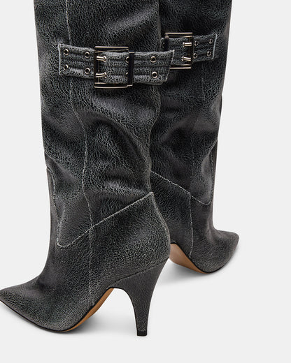 Steve Madden BADDIE Black Distressed Over-The-Knee Moto Women's Boot