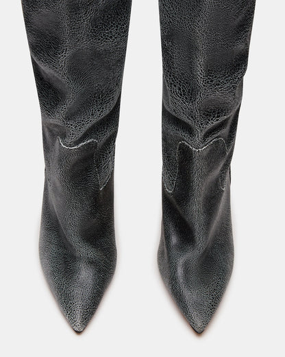 Steve Madden BADDIE Black Distressed Over-The-Knee Moto Women's Boot
