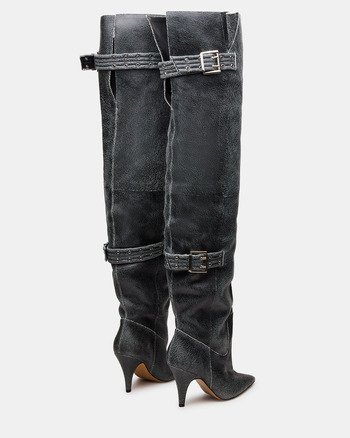 Steve Madden BADDIE Black Distressed Over-The-Knee Moto Women's Boot