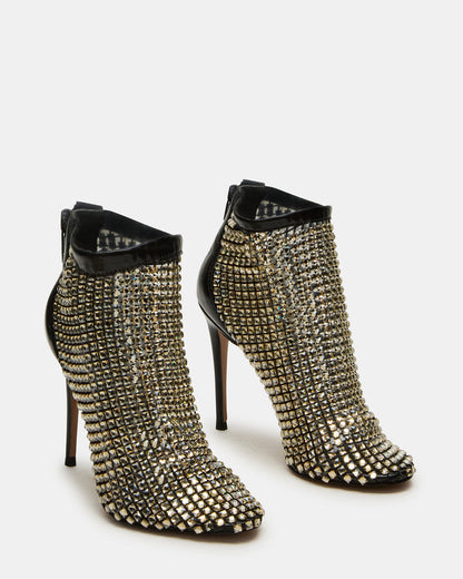 Steve Madden DANCIN Gold Multi Stiletto Heeled Mesh Rhinestone Women's Ankle Boot
