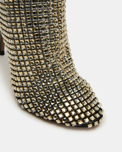 Steve Madden DANCIN Gold Multi Stiletto Heeled Mesh Rhinestone Women's Ankle Boot