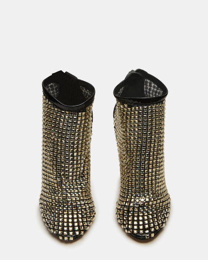 Steve Madden DANCIN Gold Multi Stiletto Heeled Mesh Rhinestone Women's Ankle Boot