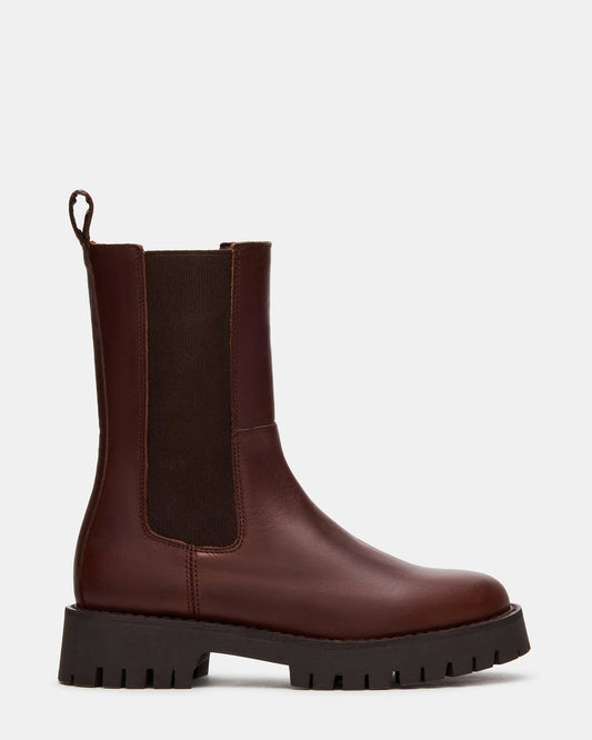 Steve Madden LOWA Brown Leather Lug Chelsea Platform Women's Ankle Boot