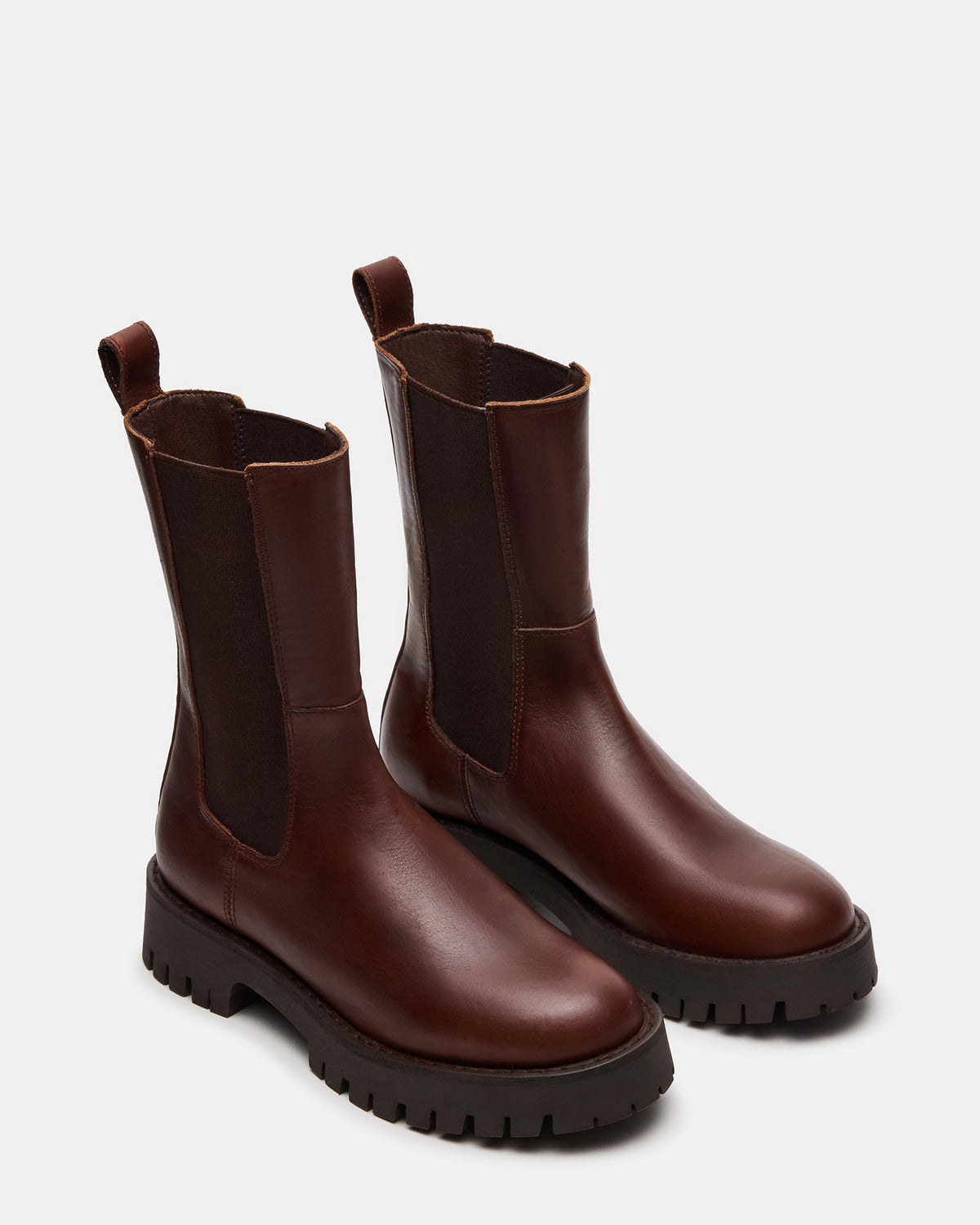 Steve Madden LOWA Brown Leather Lug Chelsea Platform Women's Ankle Boot