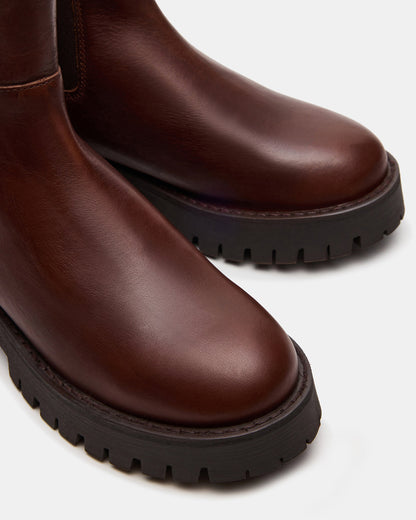 Steve Madden LOWA Brown Leather Lug Chelsea Platform Women's Ankle Boot