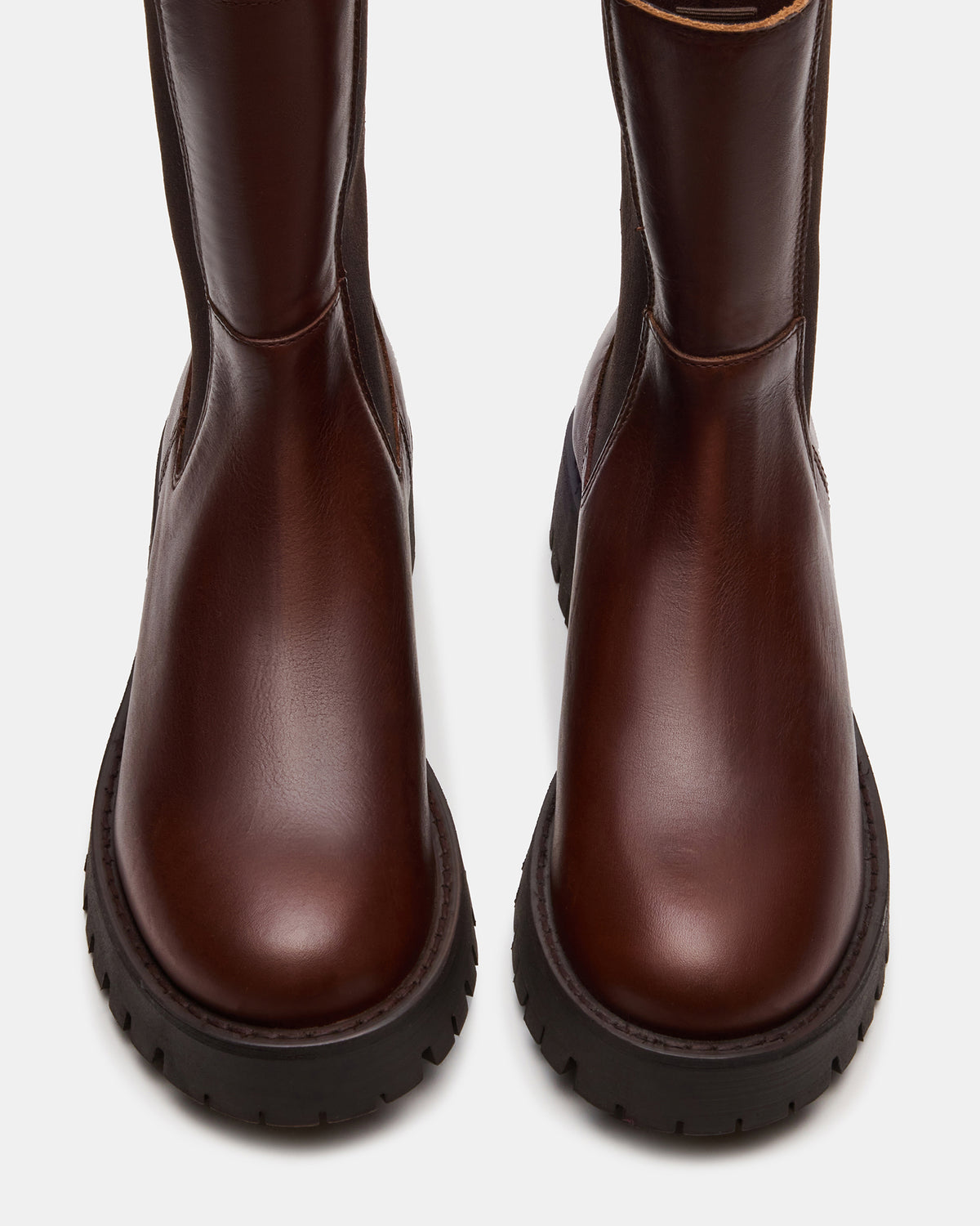 Steve Madden LOWA Brown Leather Lug Chelsea Platform Women's Ankle Boot