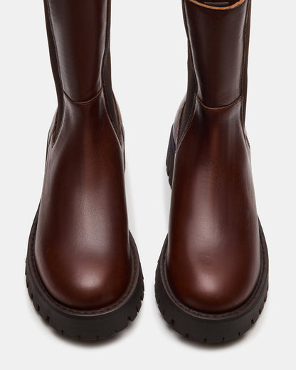 Steve Madden LOWA Brown Leather Lug Chelsea Platform Women's Ankle Boot