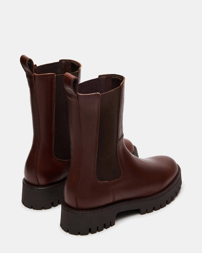 Steve Madden LOWA Brown Leather Lug Chelsea Platform Women's Ankle Boot