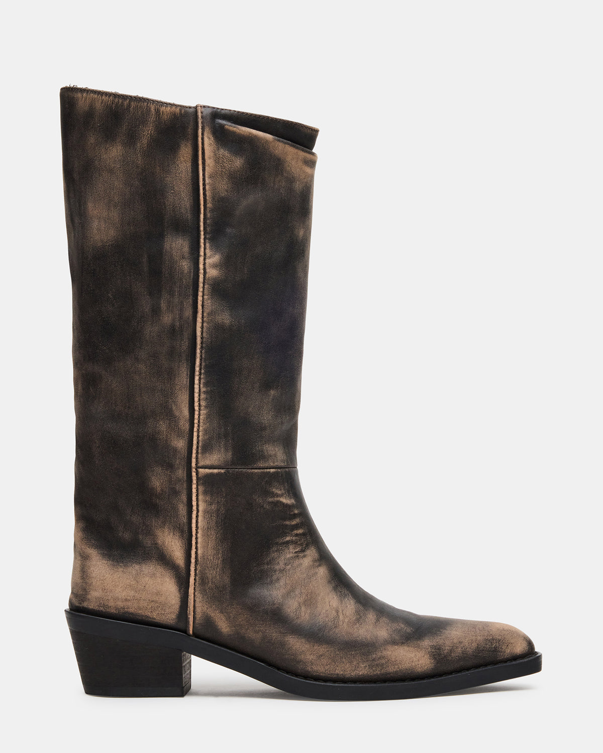 Steve Madden RAPTOR Black Distressed Pointed-Toe Block Heel Western Women's Boot