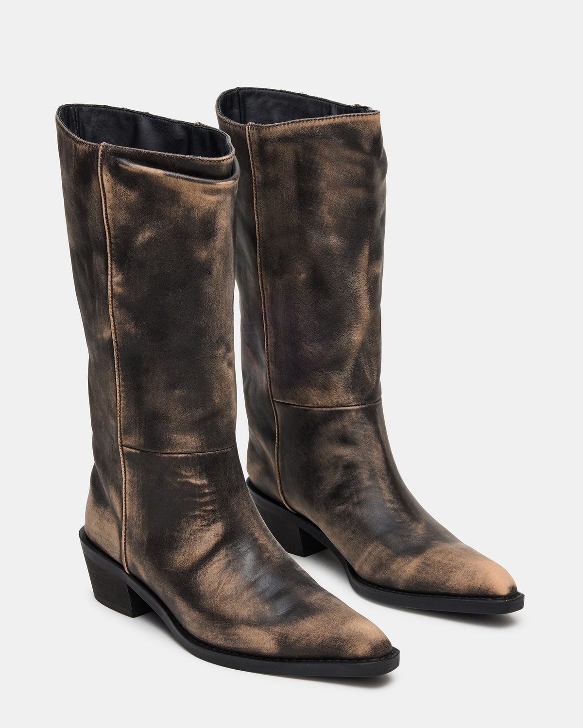 Steve Madden RAPTOR Black Distressed Pointed-Toe Block Heel Western Women's Boot
