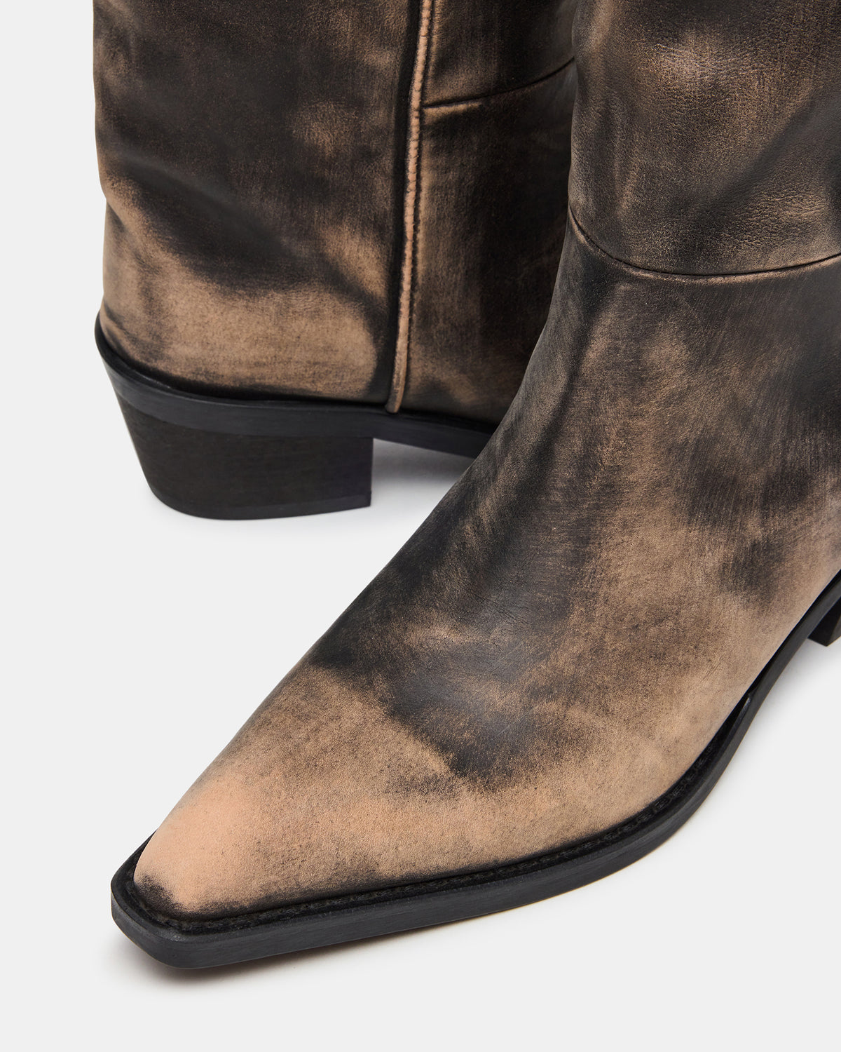 Steve Madden RAPTOR Black Distressed Pointed-Toe Block Heel Western Women's Boot