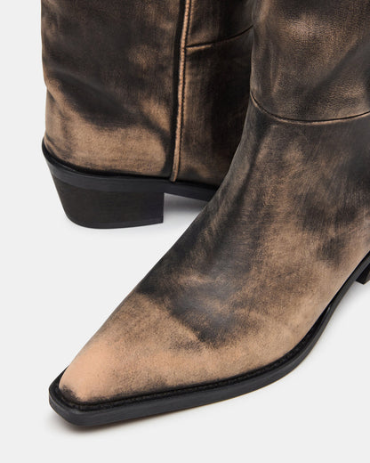Steve Madden RAPTOR Black Distressed Pointed-Toe Block Heel Western Women's Boot