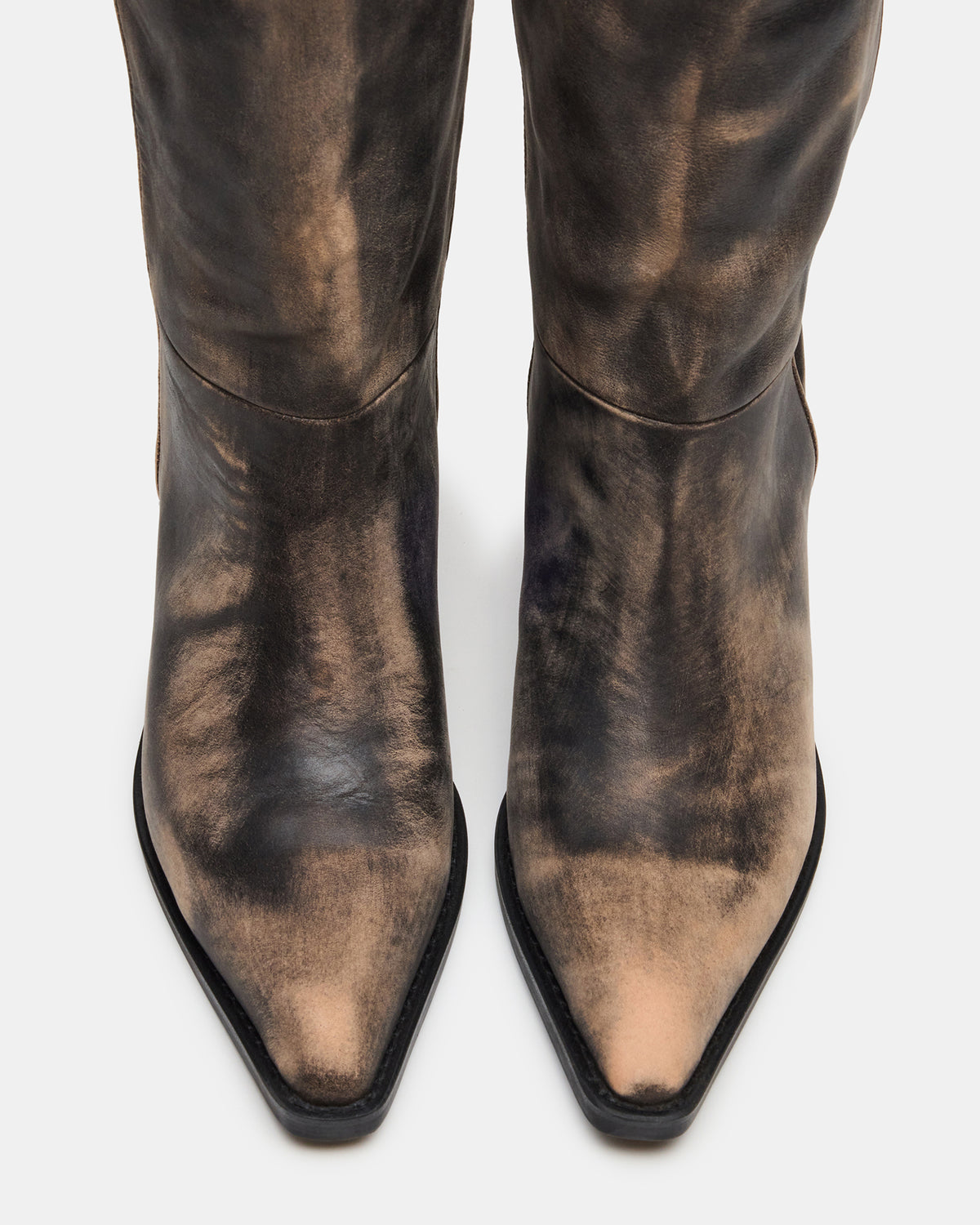 Steve Madden RAPTOR Black Distressed Pointed-Toe Block Heel Western Women's Boot