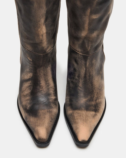 Steve Madden RAPTOR Black Distressed Pointed-Toe Block Heel Western Women's Boot