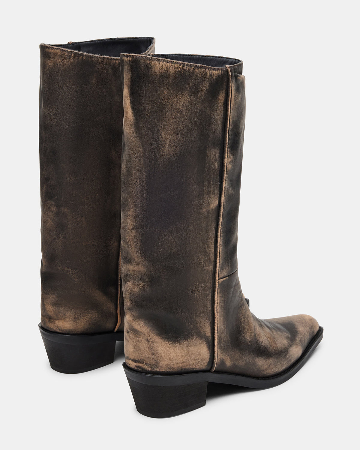 Steve Madden RAPTOR Black Distressed Pointed-Toe Block Heel Western Women's Boot