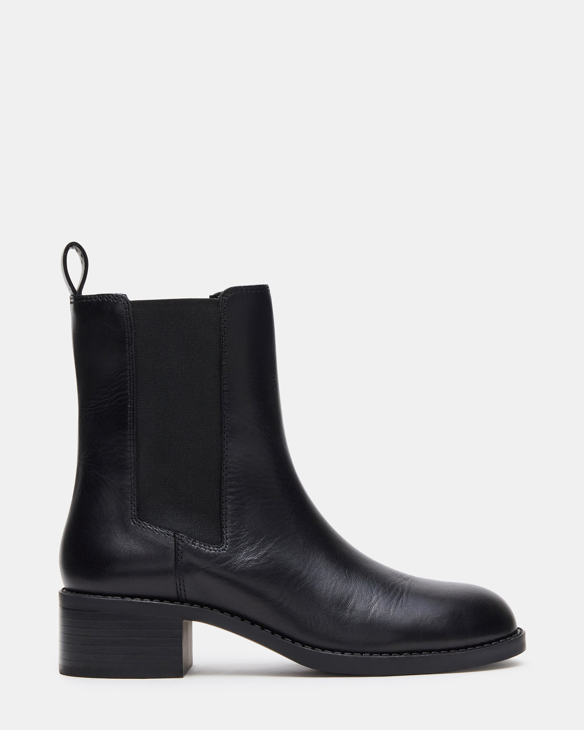 Steve Madden KAPLAN Black Leather Chelsea Block Heel Women's Ankle Boot
