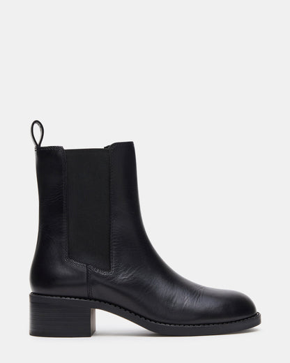 Steve Madden KAPLAN Black Leather Chelsea Block Heel Women's Ankle Boot
