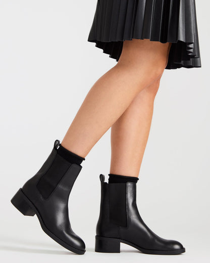 Steve Madden KAPLAN Black Leather Chelsea Block Heel Women's Ankle Boot