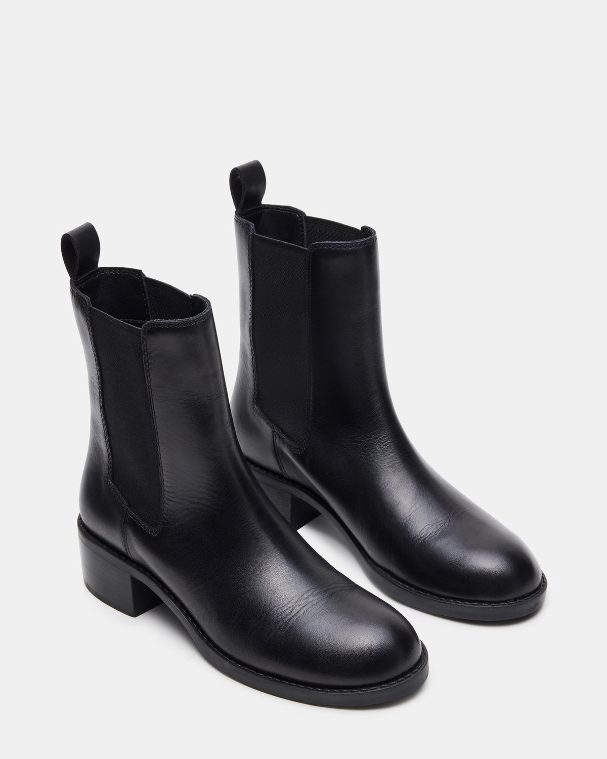 Steve Madden KAPLAN Black Leather Chelsea Block Heel Women's Ankle Boot