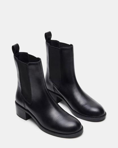 Steve Madden KAPLAN Black Leather Chelsea Block Heel Women's Ankle Boot