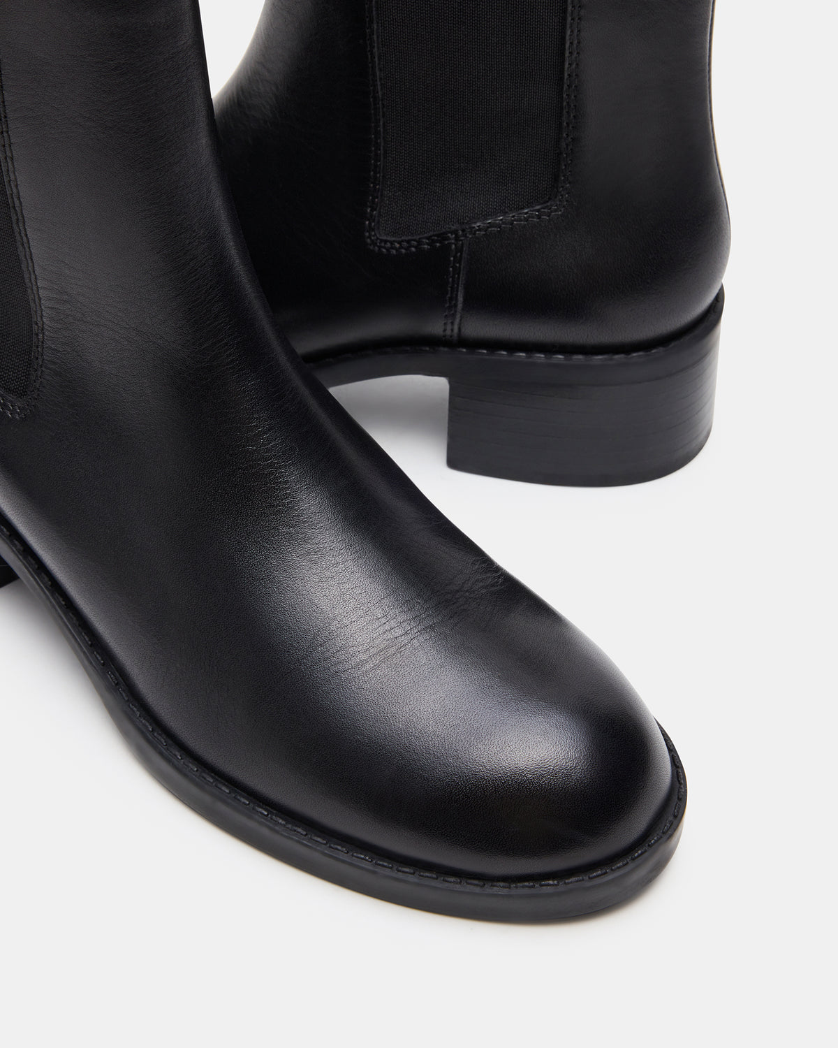 Steve Madden KAPLAN Black Leather Chelsea Block Heel Women's Ankle Boot