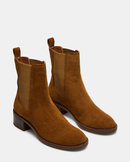 Steve Madden KAPLAN Camel Suede Chelsea Block Heel Women's Ankle Boot