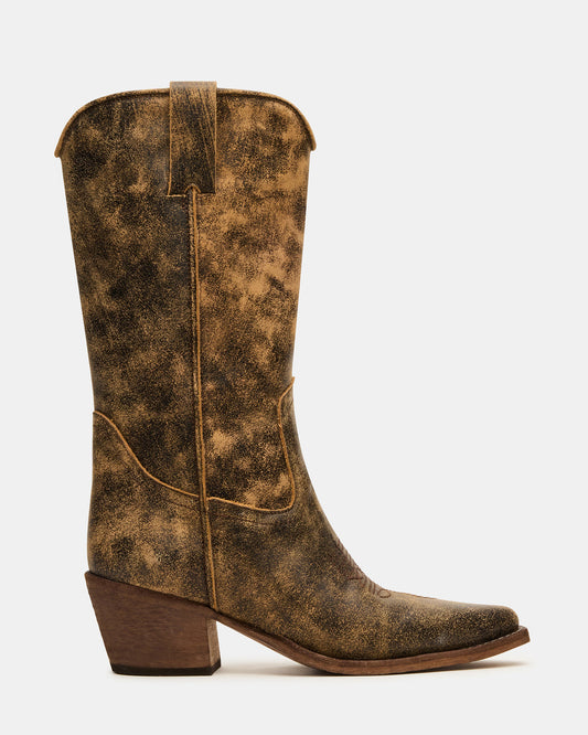 Steve Madden ALBANY Brown Distressed Pointed-Toe Women's Western Boot