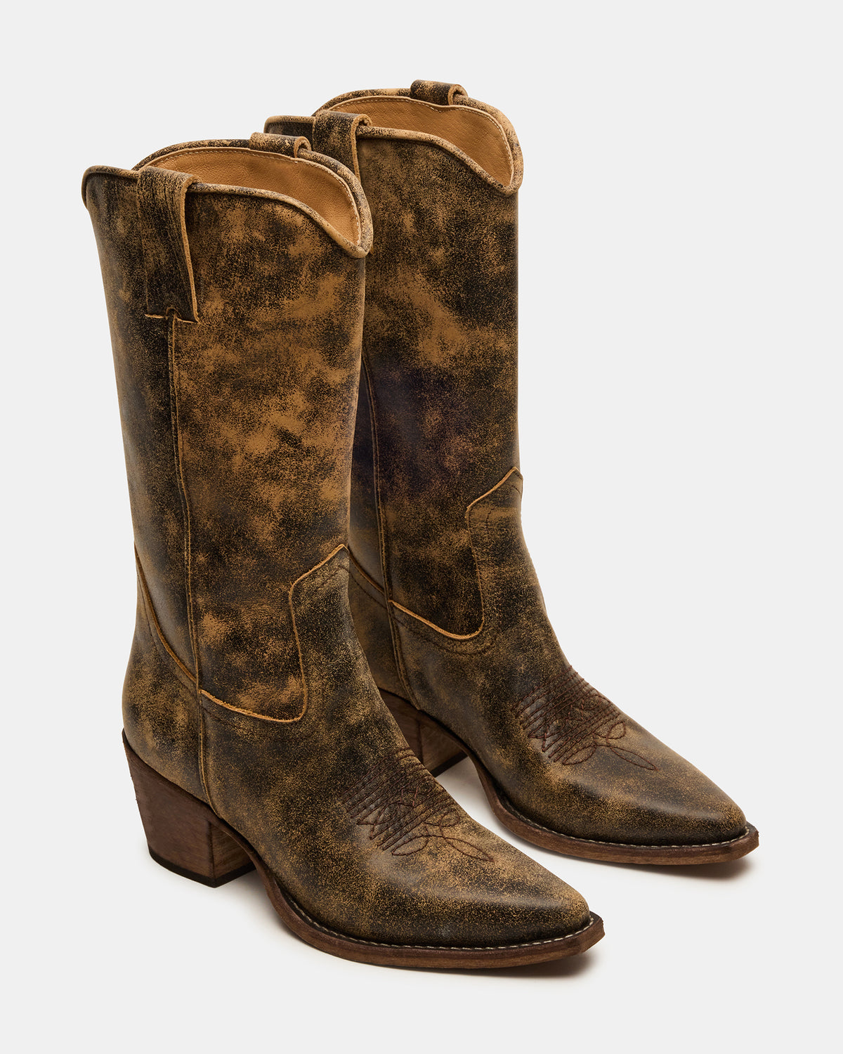Steve Madden ALBANY Brown Distressed Pointed-Toe Women's Western Boot